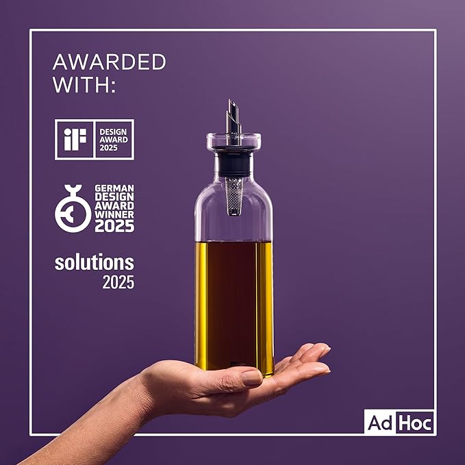 AdHoc AromaPour - Oil & Vinegar Dispenser - No-Drip Liquid Bottle for Kitchen - Airtight Design with Stainless Steel Filter - Offers Healthy & Fresh Flavor - Dispenser Set (2 Pack)