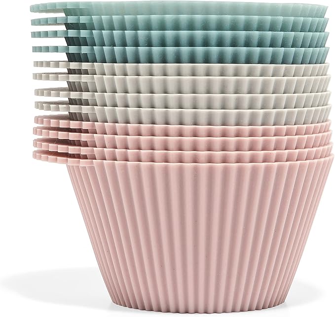 The Silicone Kitchen Reusable Silicone Baking Cups Silicone Muffin Liners for Cupcakes, BPA Free, Jumbo, 12 Pack, Pink Gray Blue