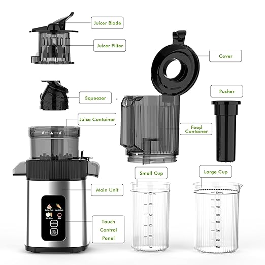 Electactic Cold Press Juicer, 4.4" Large Feed Chute Juice High Juice Yield with Slow Masticating Juicer for Whole Vegetables & Fruits, Stainless Steel