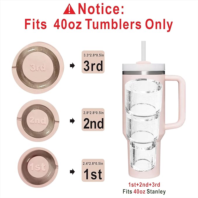 1pc Tumbler Ice Tray for Stanley/Yeti/Simple Modern etc. 40oz Tumblers, Silicone Ice Cube Tray for Tumblers with Bin and Lid, Pink