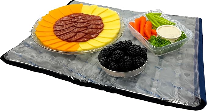 FlexiFreeze Party Mat Food Cooling Serving Platter – Buffet Display Chiller for Meat, Cheese, Fruit & Party Food Trays – Catering Supplies Cold Serving Mat Blue (19" x 15")