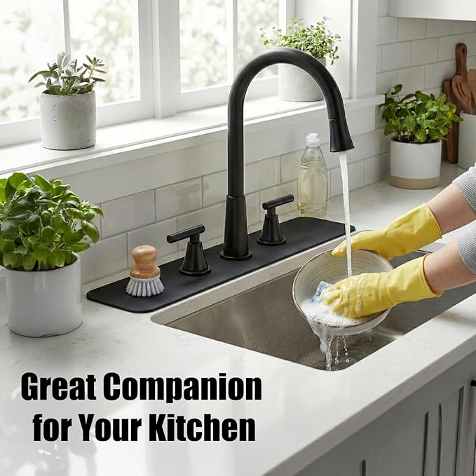 Faucet Mat for Bathroom Sink 3 Holes: 24’’Lx4.5’’W Splash Guard Fits 8 Inch Widespread Farmhouse Vintage Bridge Kitchen Vanity Faucet - Customizable Counter Protector Drip Catcher for Irregular Sink
