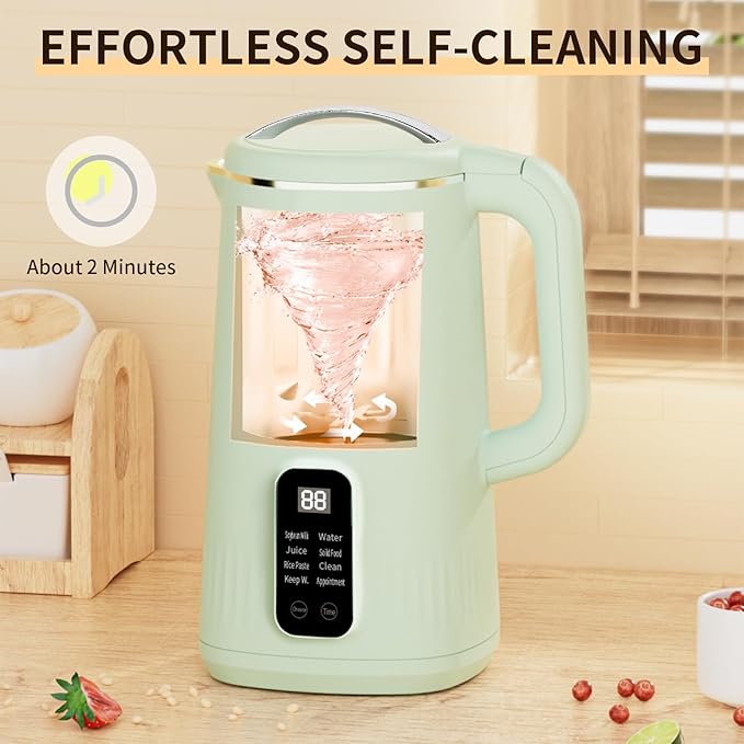 Nut Milk Maker Machine, 28oz Automatic 8-in-1 Quiet Operation Soy Milk Maker, Homemade Almond, Coconut, Juice & Soup, Delay Start/Keep Warm/Self-Cleaning/Boil Water (Cyan)