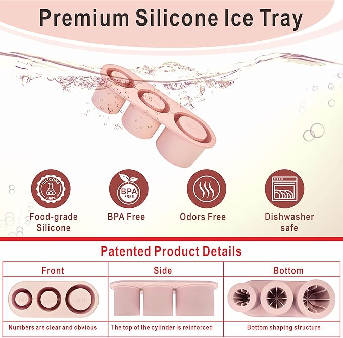 1pc Tumbler Ice Tray for Stanley/Yeti/Simple Modern etc. 40oz Tumblers, Silicone Ice Cube Tray for Tumblers with Bin and Lid, Pink