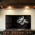 LMSDYSHU Tempered Glass Backsplash for Kitchen, Black line stripes, Frameless, Stove Backsplash Protector for Wall,Easy to Clean, Home Decor (30"x16")