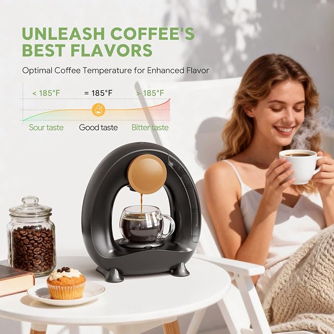Single Serve Coffee Maker 2 in 1, 1400W Fast Brewer for K-Cup Pods & Ground Coffee, One-Touch Americano & Tea Machine with 2 Reusable Filters, Compact Design for Home Office RV Dorm