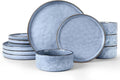 LIANYU Dinnerware Dish Sets for 4, 12 Piece Stoneware Plates and Bowls, Kitchen Dinner Set for Dessert Salad Pasta, Microwave & Dishwasher Safe, Serenity Blue