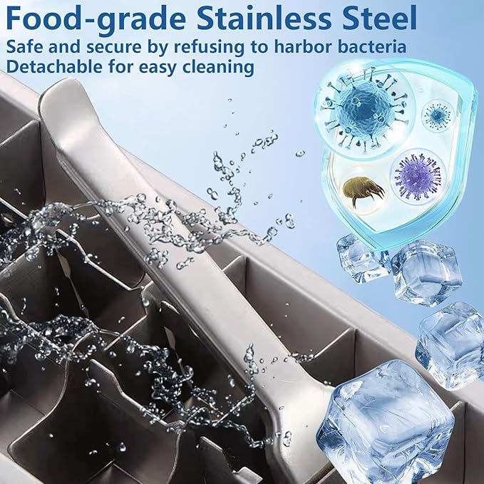 Stainless Steel Ice Cube Trays, Metal Ice Cube Trays for Freezer Vintage Inspired Design with Release Lever Remove Handle for Making Large Cubes Kitchen & Bar (2 pcs)