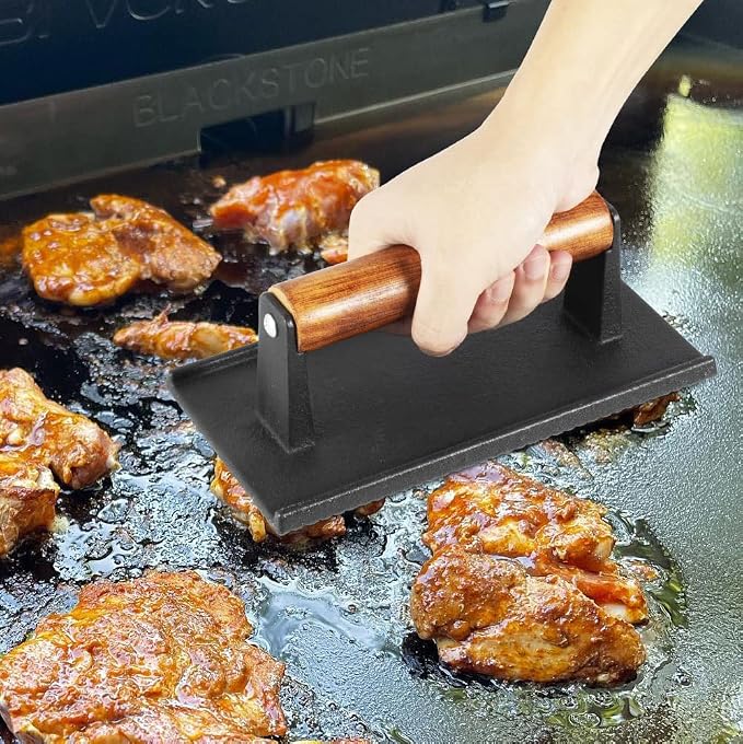 12 x 9 Inch Rectangular Basting Cover and Grill Press Kit for Blackstone Accessories, Universal BBQ Melting Dome Steaming Lid & Smash Burger Press for Flat Top Teppanyaki, Dishwasher Safe