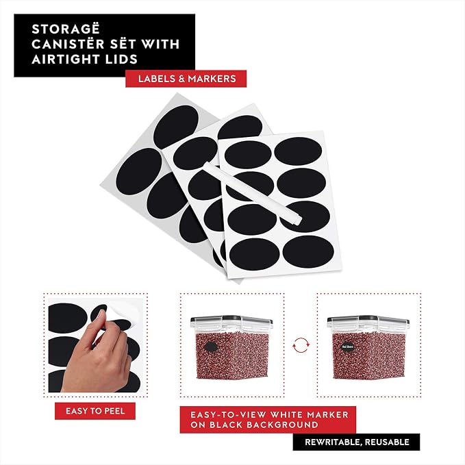 DWËLLZA KITCHEN Flour Sugar Storage Containers Set of 4; 3.6L Plastic Airtight Food Storage Containers with Lids for Kitchen Pantry Organization and Storage - Dry Food Containers, Labels & Marker