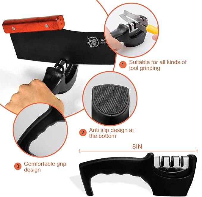AILUROPODA Pizza Cutter Rocker with Knife Sharpener & Protective Cover 16" Large Pizza Rocker Cutter Sharp Pizza Slicer 30Cr13 Stainless Steel Pizza Knife (Black)