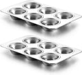 LIANYU 2 Pack Muffin Pan 6 Cups, Premium Stainless Steel Cupcake Tin Mold for Baking Small Muffin Cake, Everyday Muffin Baking Tray for Oven, Regular Size & Rust Resistant