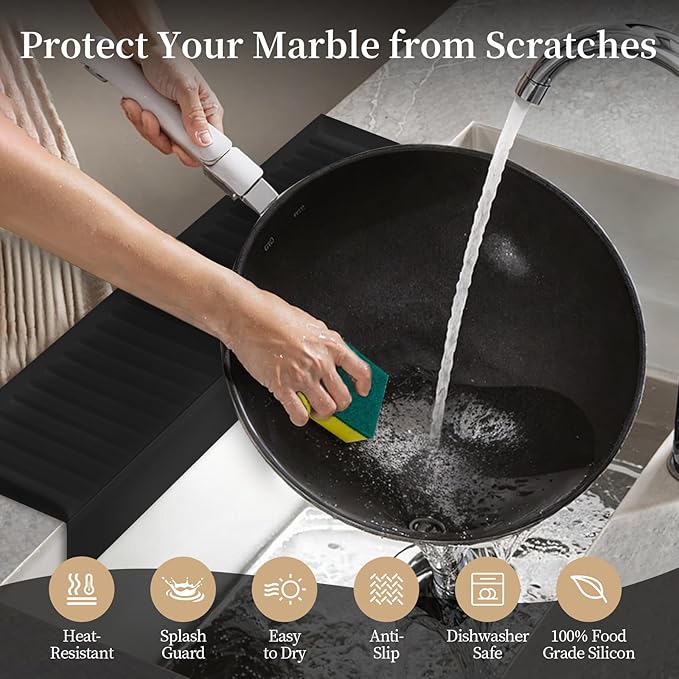 Sink Edge Protector with Suction Cup, 14" 20" 24" 30", Silicone Sink Splash Guard for Kitchen & Bathroom, Protect Countertop from Scratches, Stains, for Stainless Steel Granite Quartz