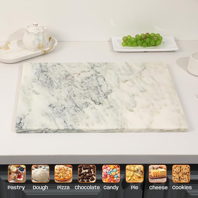 White Marble Cutting Board, 16x20 Inch Marble Pastry Board With Non-Slip Feet For Cheese, Charcuterie, Dough, Chocolate, Dessert, Pack Of 1 Piece