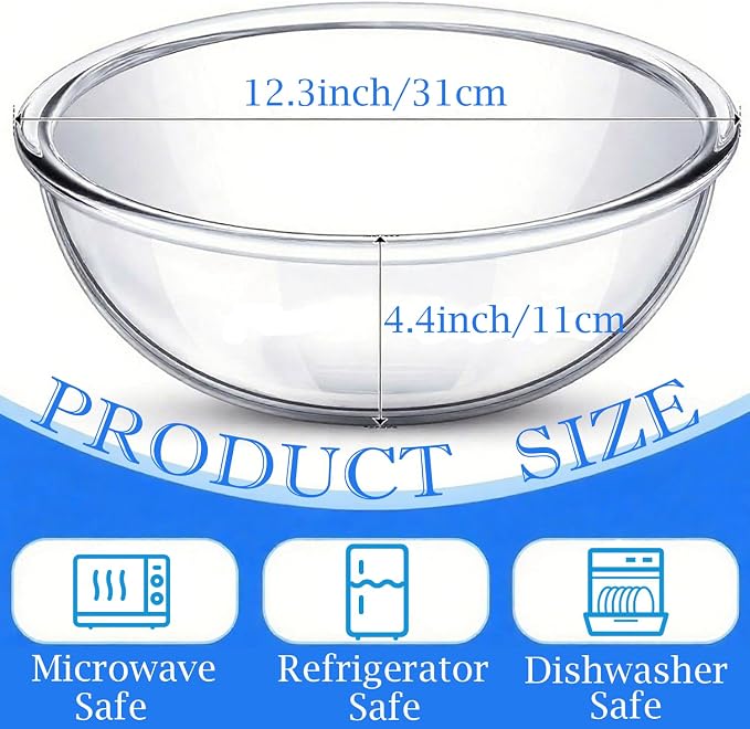 6.5 Qt Extra Large Glass Mixing Bowls, Clear Glass Bowl, Big Salad Bowl for Salad Fruit Bread Storage (6.5qt)