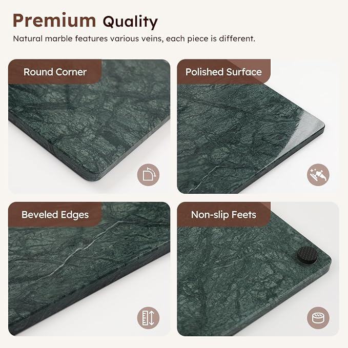 Diflart Natural Marble Stone Cutting Board for Kitchen, 16x20 Inch, Green, Marble Slab Pastry Board Large for Cheese, Serving, Baking, Pack of 1 Piece