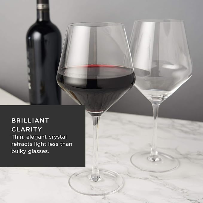 Viski Raye Angled Burgundy Wine Glasses, Crystal Clear Red Wine Glasses for Wedding, Anniversary, Birthday Gifts for Women and Men, Home Bar, Elegant Glassware, 21 oz, Set of 2