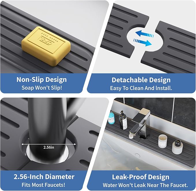 Kitchen Faucet Mat, Diatomite Sink Faucet Mat Splash Guard for Kitchen, Water Absorbing Stone Tray for Sink, Quick Drying Faucet Mat for Kitchen Sink, Absorbent Stone Drying Tray for Bathroom Counter