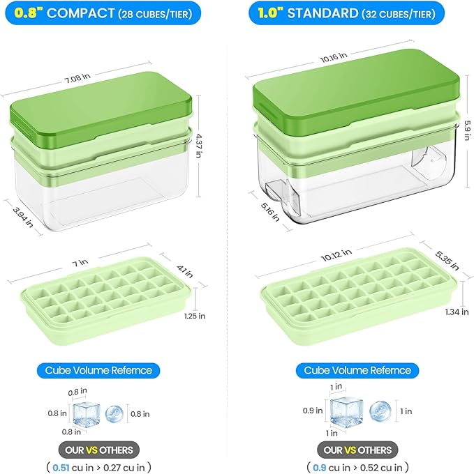 PHINOX Ice Cube Tray With Lid and Bin, Ice Trays for Freezer, Flexible Ice Cube Trays, Making 56 pcs Ice Cubes, Chilling Cocktail, Whiskey, Coffee, with 2 trays, Ice Container, Scoop&Cover, BPA Free