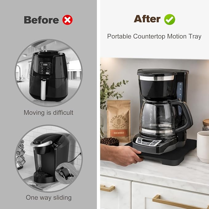 360° Rolling Tray Bamboo Appliance Slider for Kitchen Appliances,Coffee Maker Mat Tray for Countertops Sliding Tray for Coffee Maker Appliances Mat Easily from Under The Cabinet,Black 11.8"×9.8"