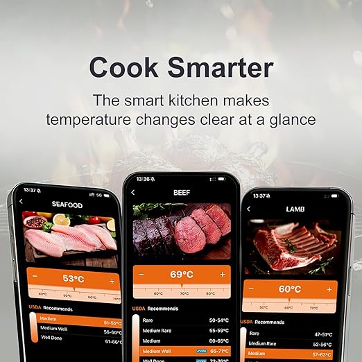 Meat Thermometer, Digital Bluetooth 500FT Wireless, Probe Lasts Up to 16 Hours, Dishwasher Safe, for BBQ/Oven/Grill/Kitchen/Smoker/Outside