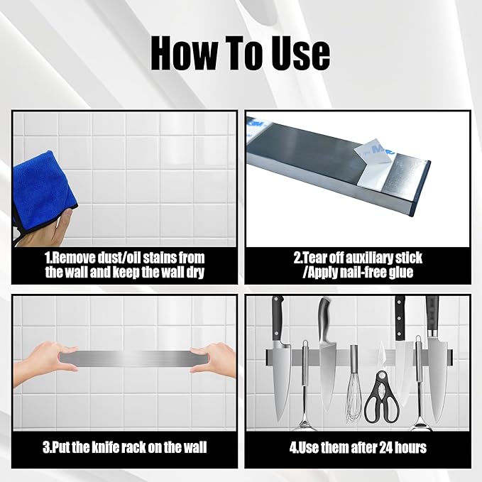 Magnetic Knife Strips, No Drill Magnetic Knife Holder for Wall 20 Inch, Stainless Steel Knife Magnetic Strip Use as Knife Bar, Knife Holder for Kitchen Utensil Organizer