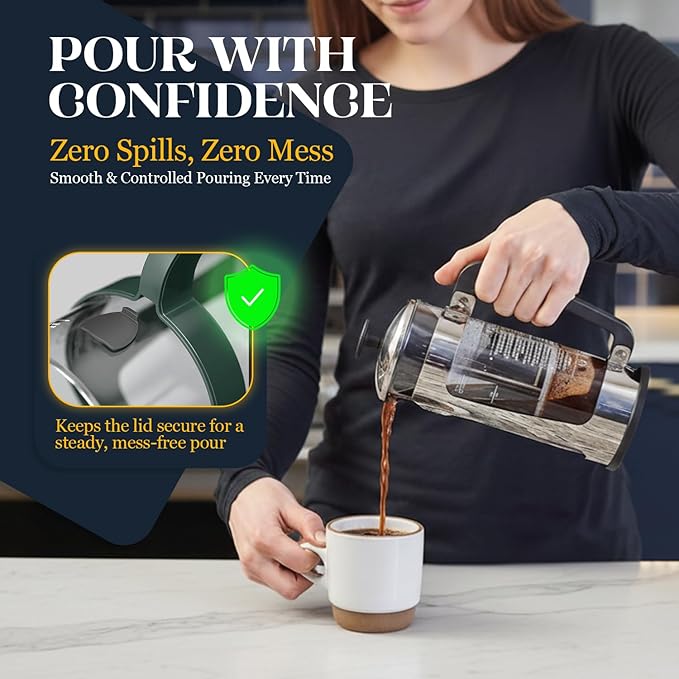 ESPRO Plus P5 French Press Coffee Maker – Patented Double Micro-Filter for Grit Free Brew, Heat-Resistant Thicker Borosilicate Glass Coffee Press – (32 oz)