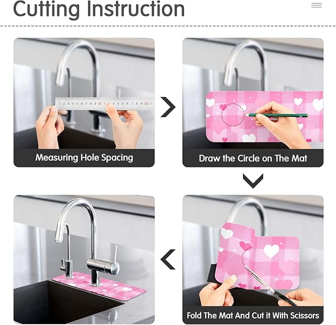 Kitchen Sink Splash Guard 2 PCS 30 Inch Sink Faucet Mat Splash Guard for Bathroom Countertop Water Absorbent Foldable Cuttable Soft Washable Plaid Checkered Pink White Hearts Dots