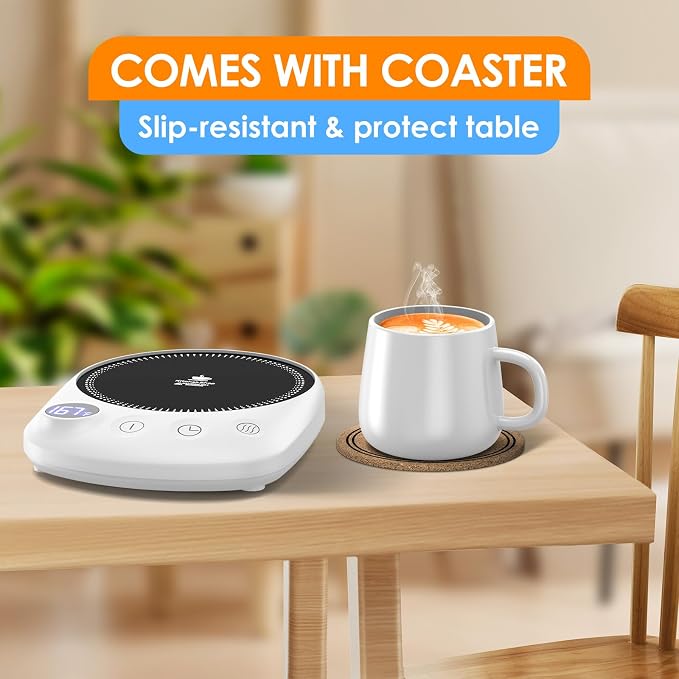Coffee Mug Warmer - Fastest Heating & Highest Temperature, Coffee Cup Warmer for Desk Auto Shut Off, 4 Temp Settings & 1-12H Timer, Smart Electric Beverage Warmer for Coffee, Tea (White)