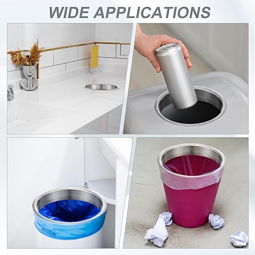 Honeydak 4 Pieces 6" (Nominal) Diameter x 1" Height 304 Polished Stainless Steel 6" x 1" Trash Grommets for Countertop Inserted Trash Kitchen Cabinet Counter Bin, Ease to Install