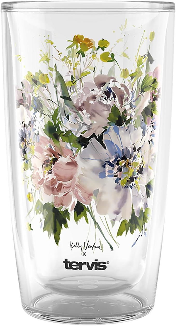 Tervis Kelly Ventura Floral Vista Crystal Collection Peony Cluster Made in USA Double Walled Insulated Tumbler Travel Cup Keeps Drinks Cold & Hot, 16oz, Peony Cluster