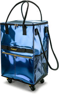 Reusable Grocery Bag on 5 Wheels, Foldable Rolling Tote Bag with Handle and Zipper Cover, Heavy Duty Shopping Cart for Laundry, Market & Travel (Navy Blue, Medium_67L)
