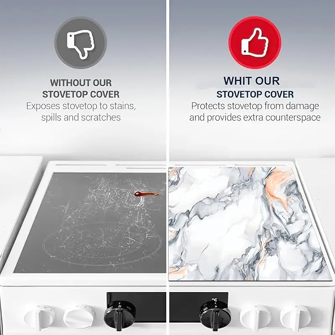 HOMETITUTE Stove Top Cover Diatomite Mat 28x20 Inch Marble Stovetop Covers Protector Heat Resistant Coffee Mat Kitchen Countertop Pad Laundry Surface Cooktop Cover Decor
