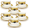 6 Pack 3.2oz Espresso Cups with Saucers, White Porcelain with Gold Electroplated Brushstroke Rim, Ceramic Coffee Cup Set, Dishwasher Safe, for Espresso, Latte, Afternoon Tea, Home Decor & Gifting