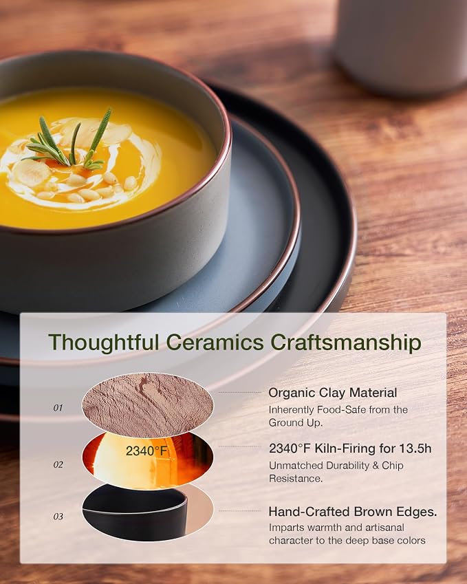 Famiware Nebula Ridge Stoneware Dinnerware Sets with Pasta Bowls, Plates and Bowls Sets, Service for 4 (16 Pieces), Microwave and Dishwasher Safe Kitchen Plates, Multi-color