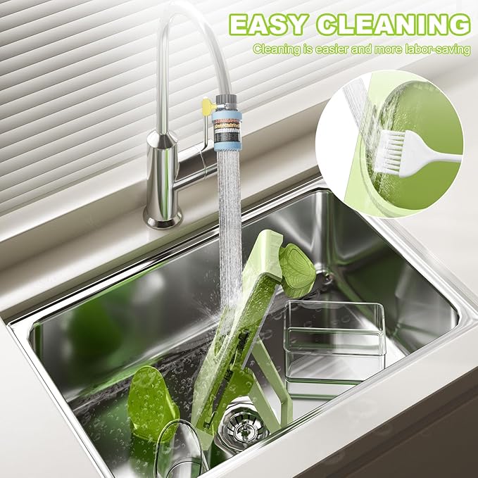 Eletronova Safe Mandoline Slicer for Kitchen, Multi Vegetable Chopper with Thickness Adjuster, Finger-Safe Food Holder, Potato/Onion/Cucumber Slicer for Fast Meal Prep, Easy Clean(Light Dark Green)