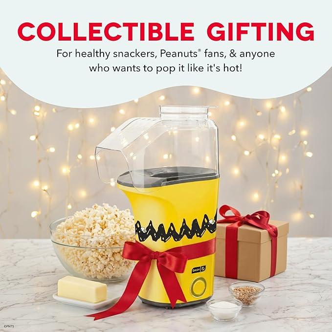 Peanuts DASH Fresh Pop Popcorn Maker - Oil-Free, Air Popcorn Popper - With Measuring Cup & Recipe Guide - Perfect for Movie Nights - 16 Cups