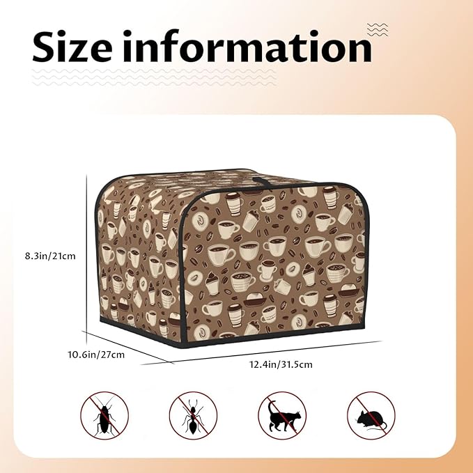 Toaster Cover 4 Slice Coffee Pattern Bean Kitchen Small Appliance Covers with Pockets Dust and Fingerprint Protection
