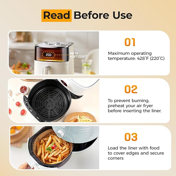 1000 Pcs Air Fryer Paper Liners, 8" Round Air Fryer Liners Disposable, Parchment Paper for 5-8 qt Airfryer Basket, Non-Stick Baking Papers