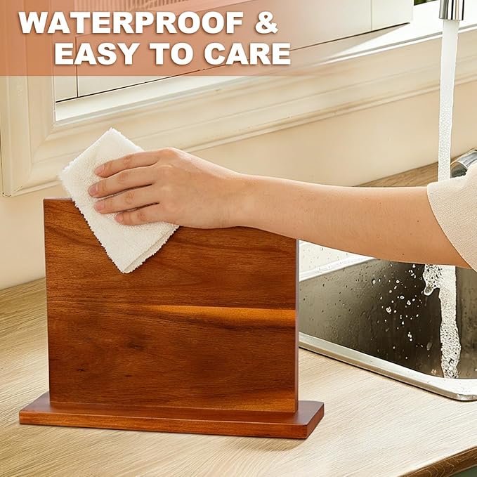 Magnetic Knife Block, Acacia Wood Knife Holder Stand with Strong Magnets, Double Side Knife Storage Rack for Kitchen (Brown)