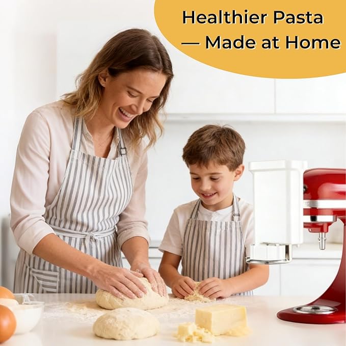 5-in-1 Durable Pasta Press Attachment Compatible with KitchenAid Stand Mixer, Pasta Extruder with 5 Interchangeable Plates and Brush | Makes Spaghetti, Bucatini, Fusilli, and Macaroni