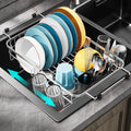 GSlife Small in Sink Dish Drying Rack - Expandable Stainless Steel Compact Over The Sink Dish Drainer with Utensil Holder for RV Kitchen Apartment, 11.2" W x 11.2"-17" L, Silver