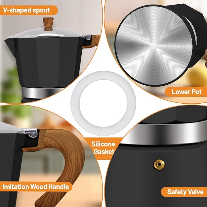 2-in-1 Aluminum Moka Pot Set with Electric Stove Classic Stovetop Espresso Coffee Maker 150ml 5oz Mocha Express Portable Gift Camping Travel Preferred Cafe Italian Cuban Café Brewing 3 Cup