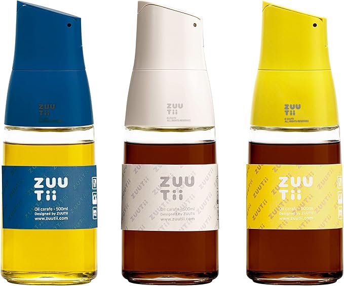 Zuutii Olive Oil Dispenser Drip Free Oil Dispenser Bottle for Kitchen Glass Oil and Vinegar Dispenser Set Olive Oil Bottle Cooking Oil Dispenser Soy Sauce Dispenser Oil Container Blue+White+Yellow