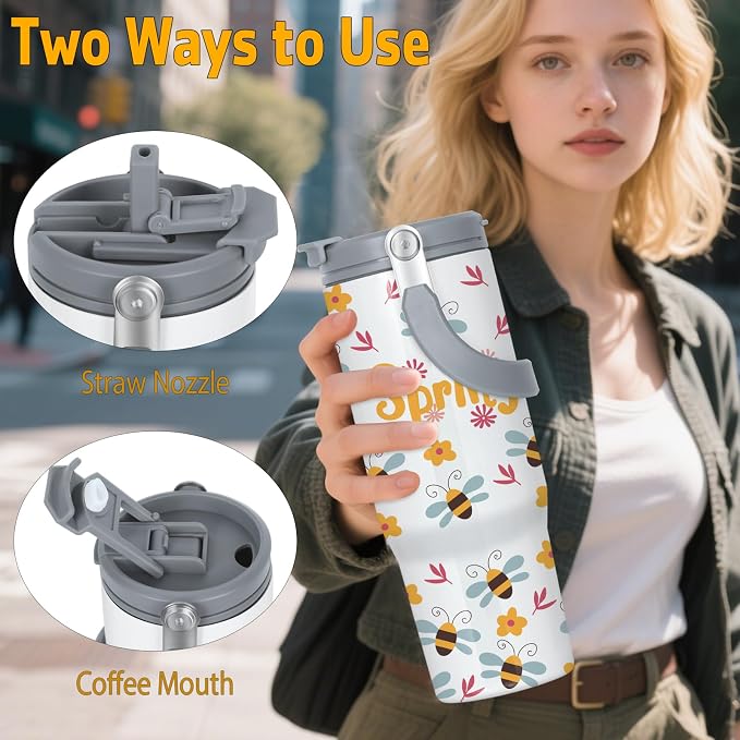 8 Pack 30oz Sublimation Tumbler with Handle, Sublimation Flip Straw Tumbler with Portable 2-in-1 Lid, Stainless Steel Insulated Water Bottle, Leak Proof Travel Coffee Mug Cup for Home, Outdoor or Car