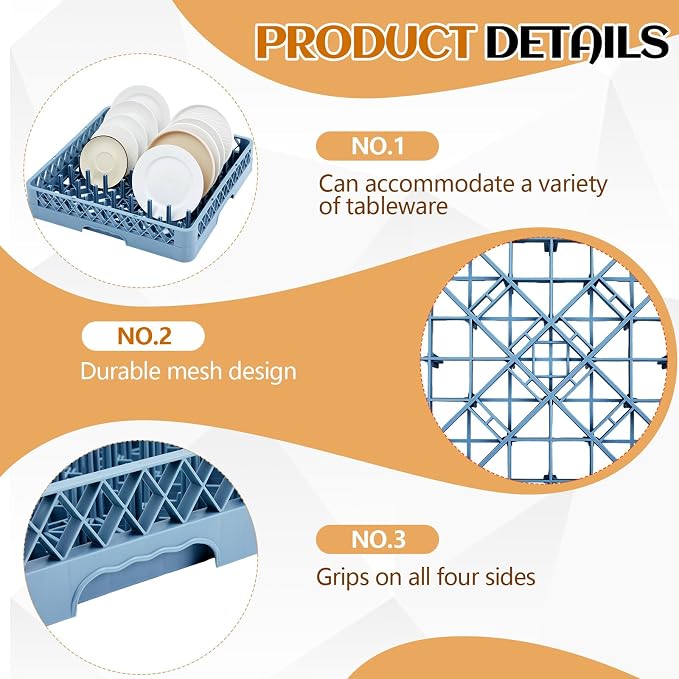 Aurelema Commercial Dishwasher Tray Rack, Commercial Dish Drying Rack, Polypropylene Full Size Flatware Tray for Hotel Canteen Kitchen Restaurant Tableware Plate and Bowl(Peg Dish,Blue,1 Pack)