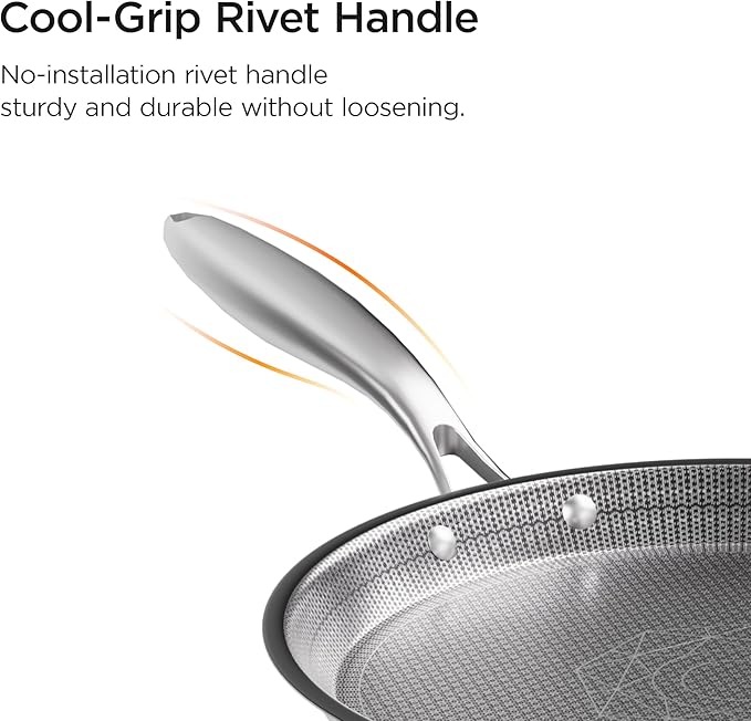 COOKER KING 9.5" Round Griddle Pan, 3-Ply Hybrid Stainless Steel Crepe Pan with Stay-Cool Handle, Non Stick & Non Toxic for Pancake, Eggs, All Stovetop & Induction Compatible, Oven & Dishwasher Safe
