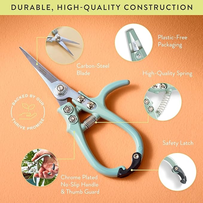 Modern Sprout Pruning Shears - Herb Snipping Scissors- Lightweight Gardening Tools W/Easy Lock - Flower Cutter Garden Shears - Carbon Steel Blade + Plastic-Free Reusable Holster (Multicolor, 4 Pcs)