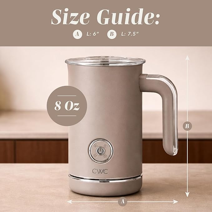 COOK WITH COLOR 4-in-1 Electric Milk Steamer and Frother - 2-Minute Heating and Frothing, Hot and Cold Foam Maker for Coffee, Latte, Cappuccino, Macchiato, Milk Warmer, Auto Shut Off, Sand