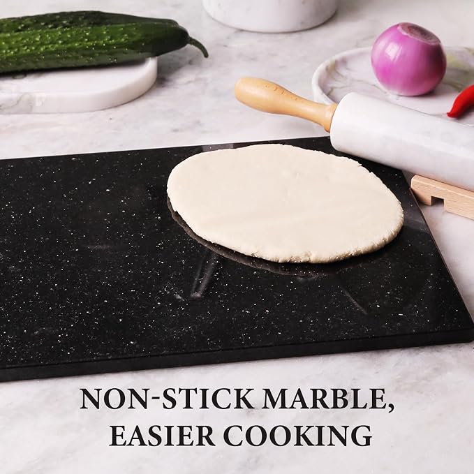 Koville Granite Cutting Board for Kitchen, 12x8 Inches Stone Slab Pastry Cheese Board, Rectangular Serving Tray for Bathroom Countertop, Marble Vanity Tray for Jewelry Cosmetics Perfume (Black Galaxy)
